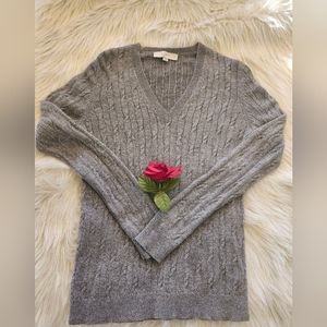Loft V-neck Gray Pullover Sweater with Shimmering Material